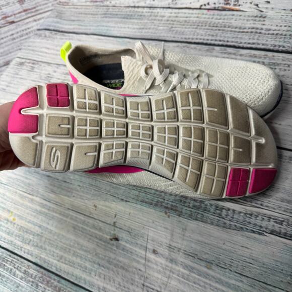 Skechers Wide Fit Air-Cooled Memory Foam Sneakers Women’s 9 – White / Neon Pink - Picture 5 of 6